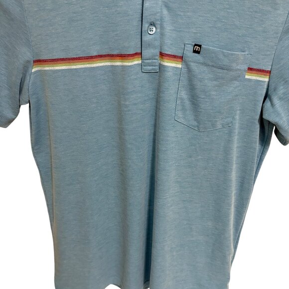 Travis Mathew Polo Golf Shirt Mens Size Medium Striped Pocket Short Sleeve - Picture 4 of 6